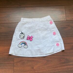 Jojo Siwa white skirt cotton/linen blend sequin patches, with built-in shorts